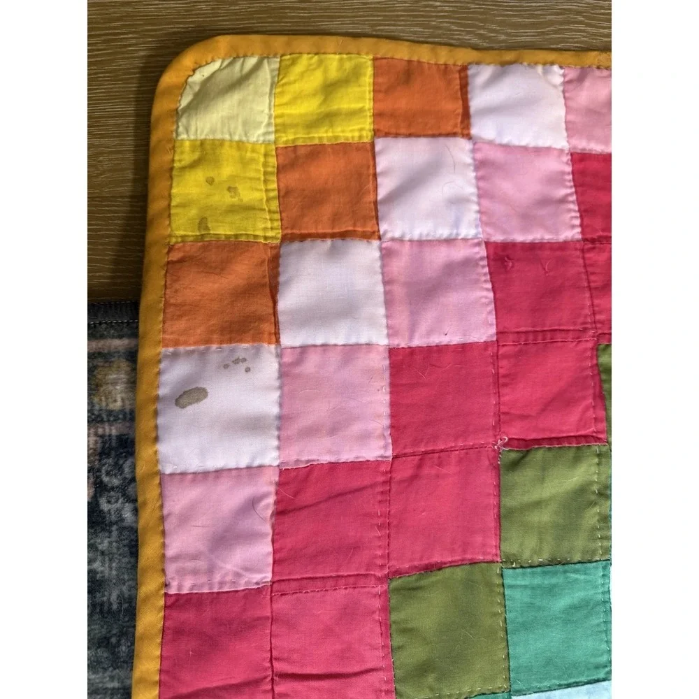 Vintage Diamond Trip Around The World Patchwork Quilt Handmade Rainbow